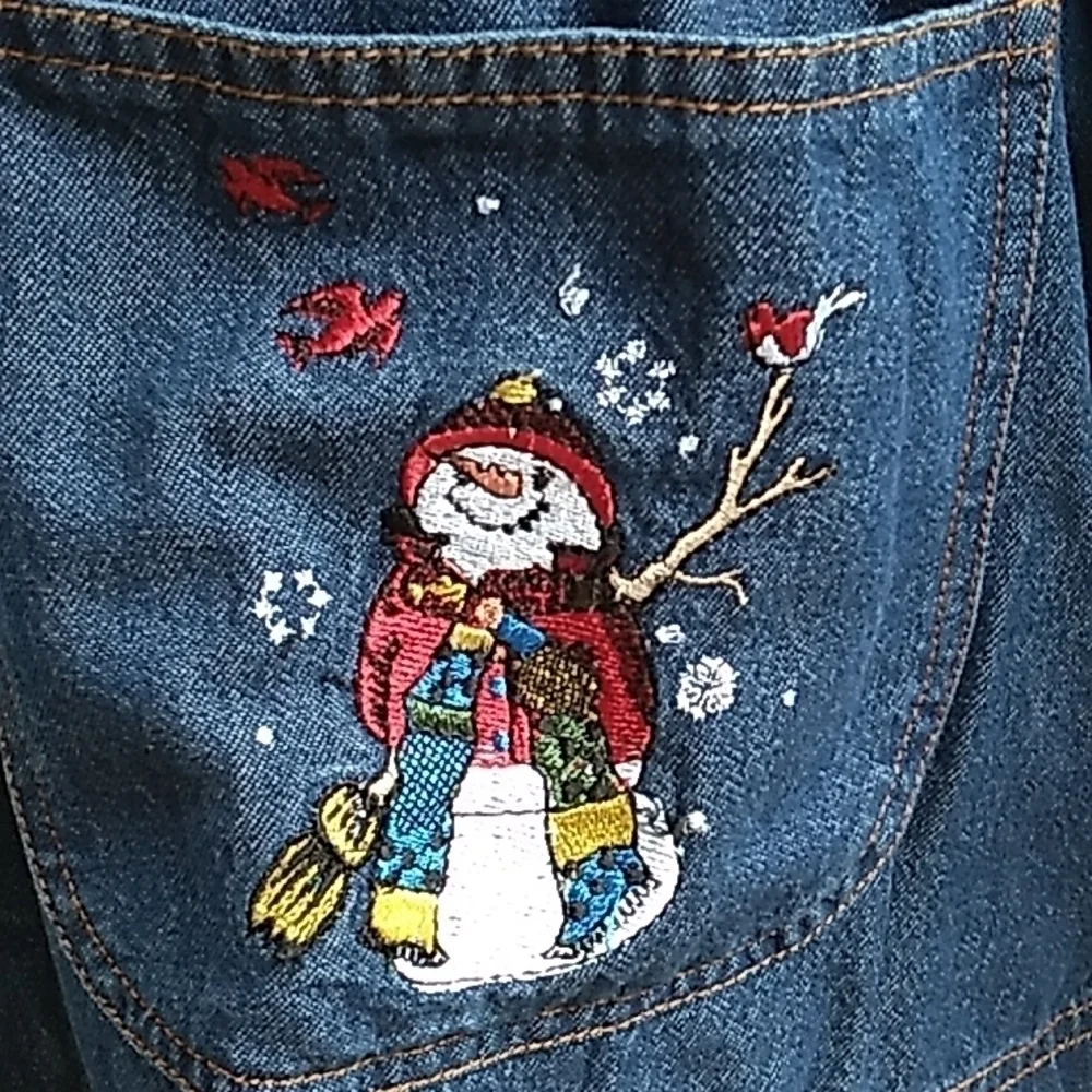 Blair XL snowmen cardinals Christmas Jean denim jacket